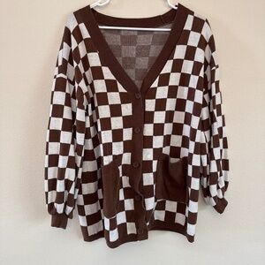 Forever 21 Brown Checkered Cardigan